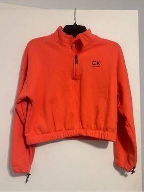 Calvin Klein Orange Cropped Quarter-Zip Pullover